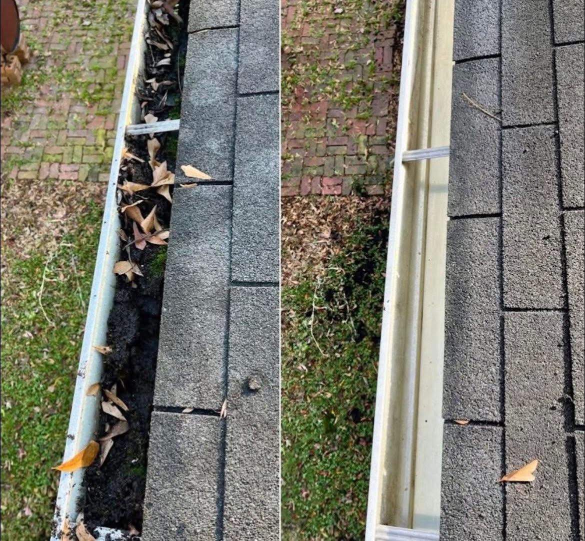 gutter cleaning before and after side-by-side